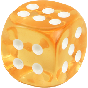 Actual translucent orange six-sided die