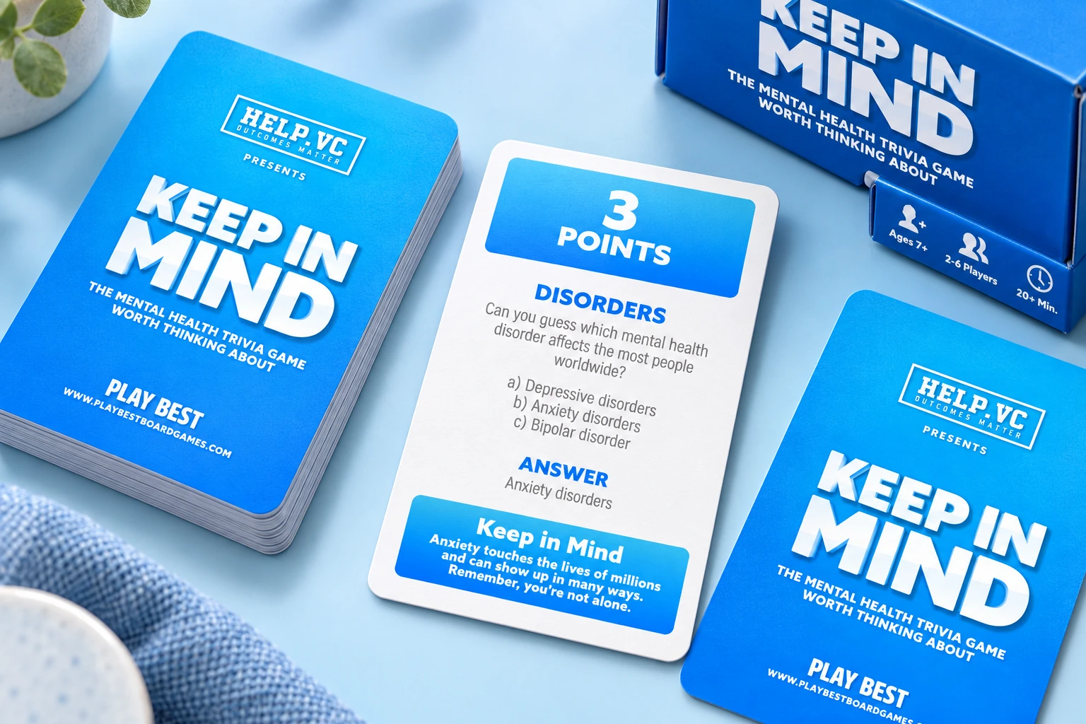 Keep in Mind card detail — tabletop mockup