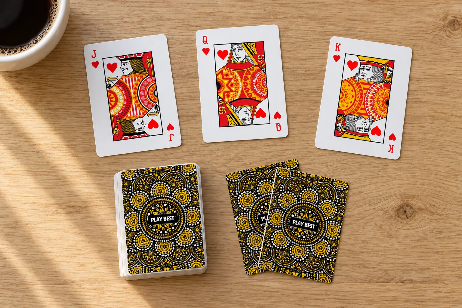 Hazard Edition cards spread across a table, viewed from above