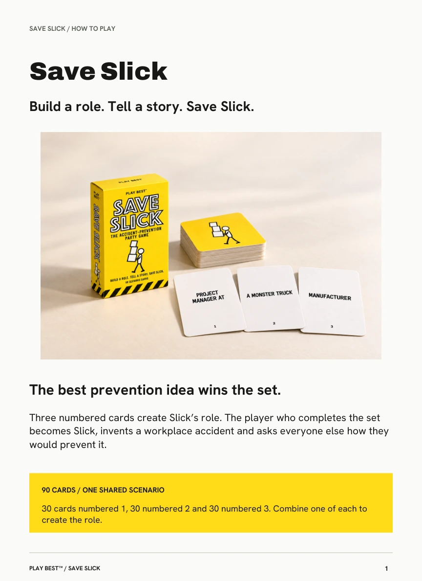 Save Slick four-page play guide