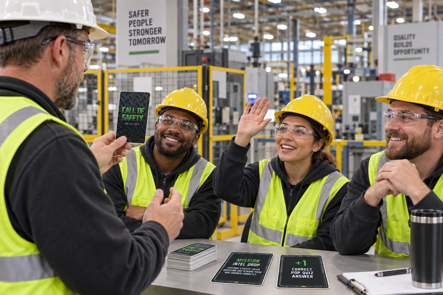 Factory colleagues enjoying a Call of Safety team challenge